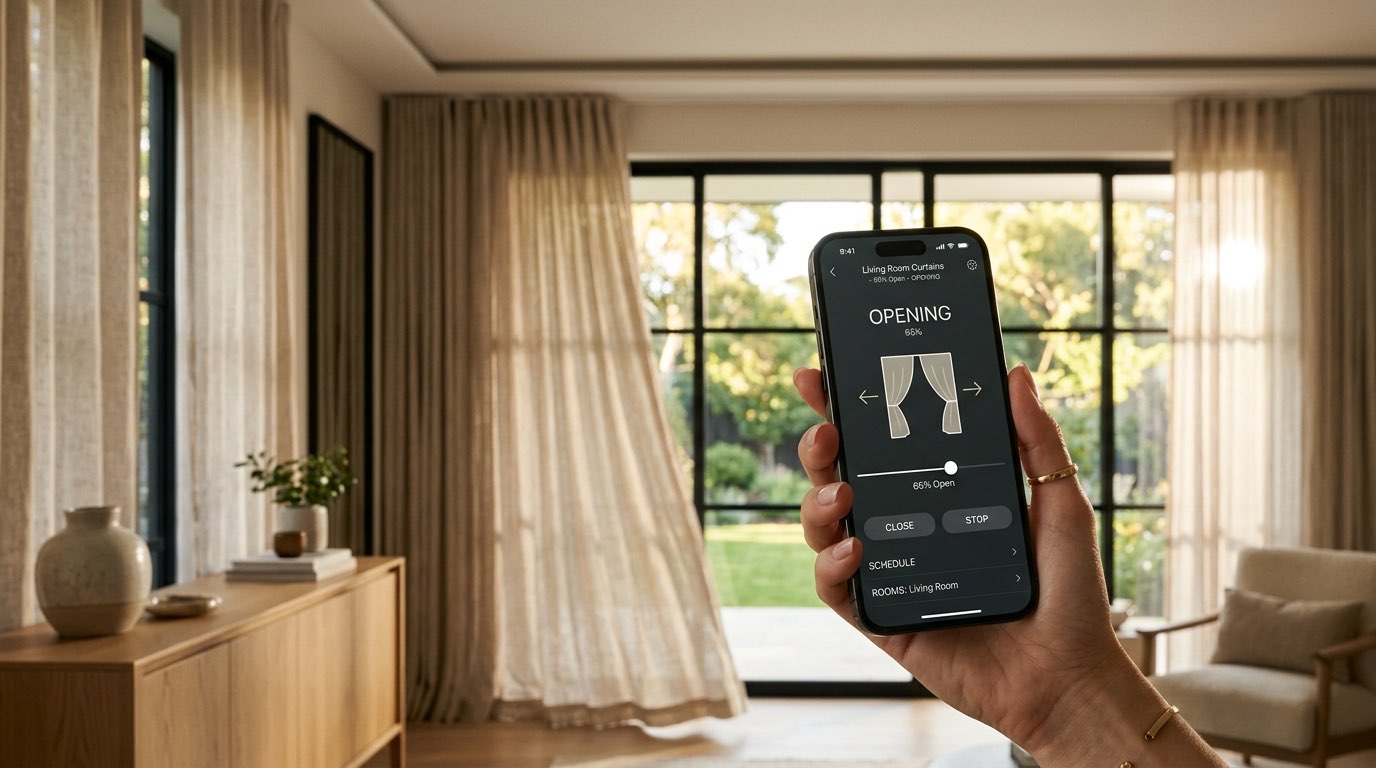 Phone app for controlling motorised curtains