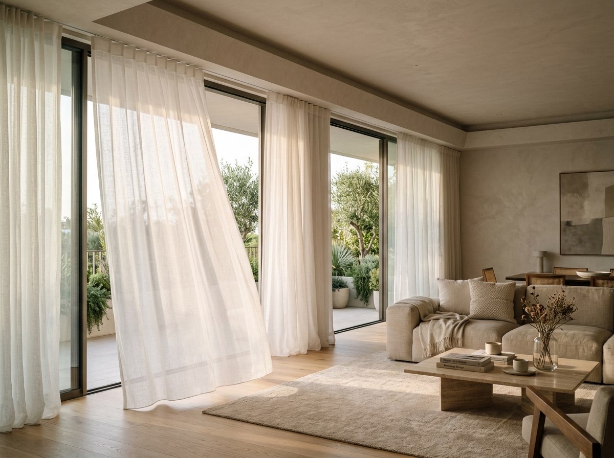 Sheer curtains on a motorised track